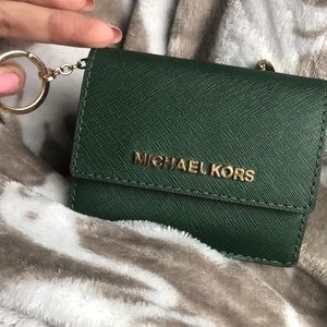 Michael Kors dark green wallet keychain